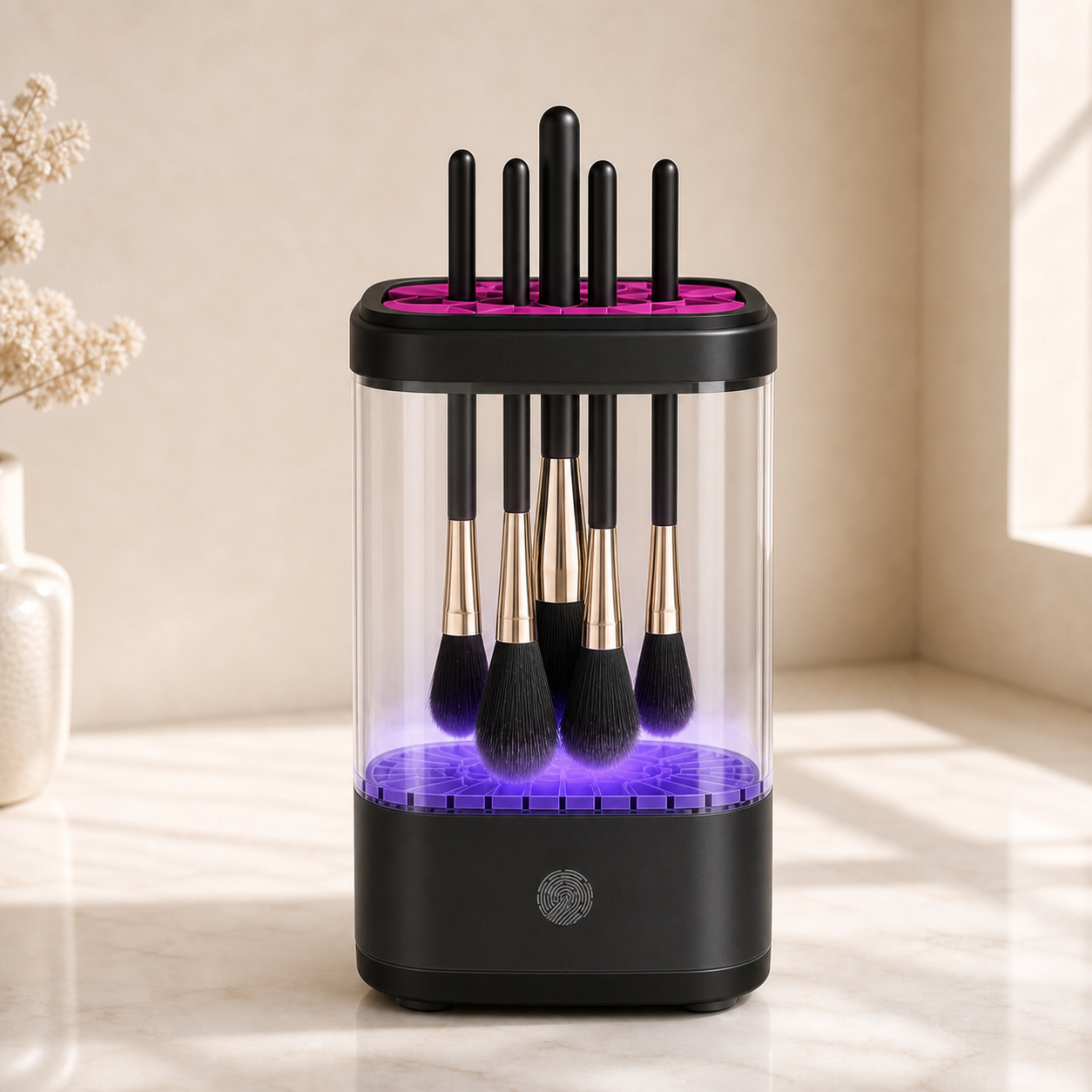 Nuvie 3-in-1 makeup brush cleaner in black