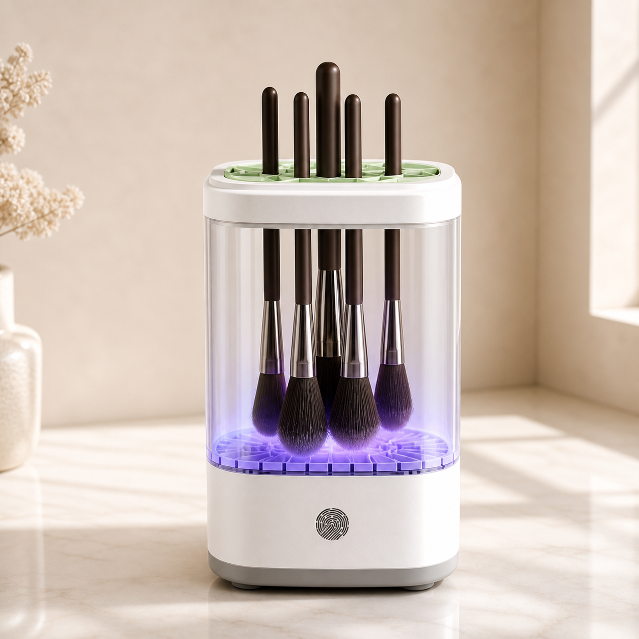 Nuvie 3-in-1 makeup brush cleaner in white